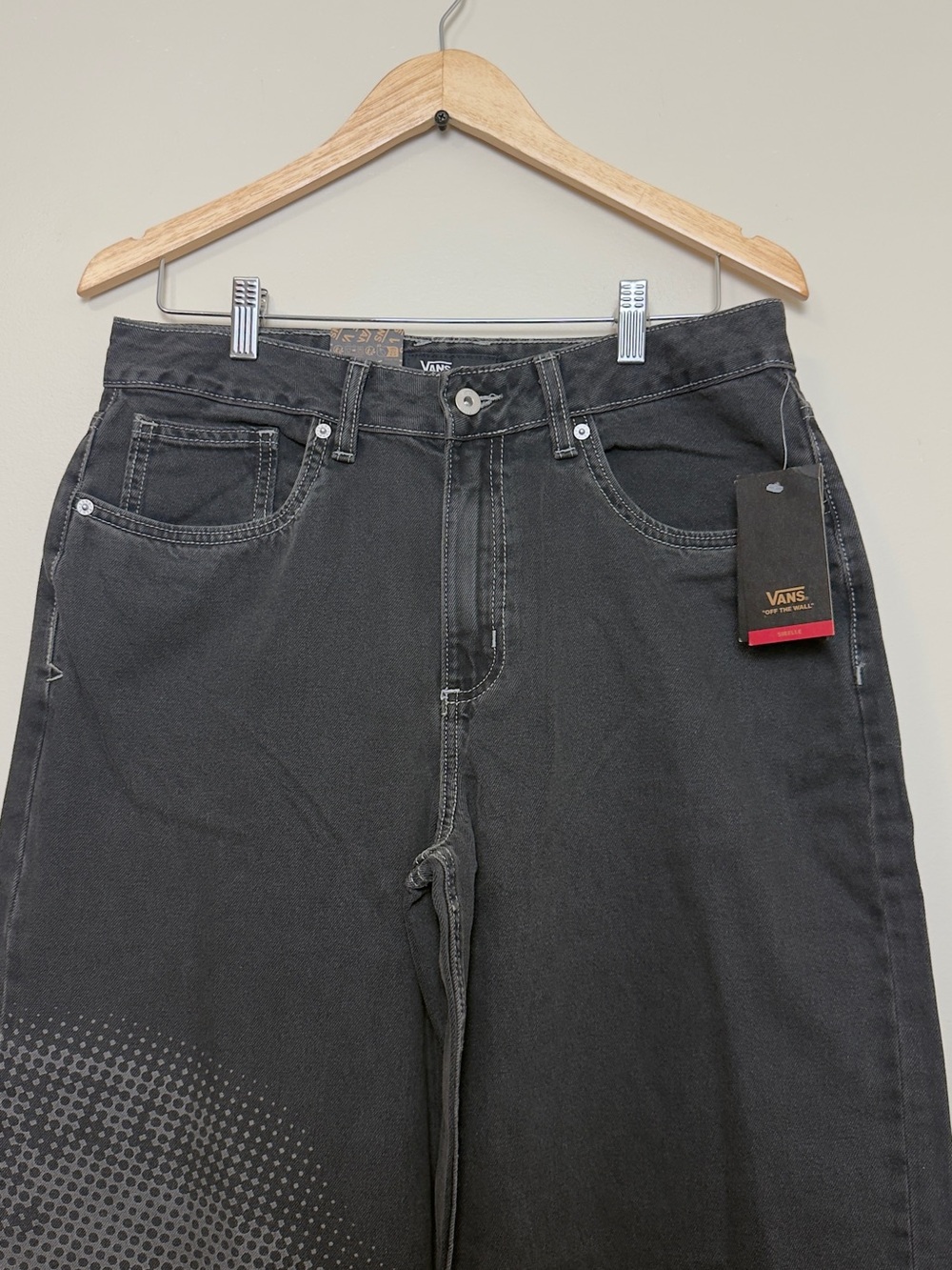 Vans Sirelle Black Graphic Baggy Jeans Size 29 Y2K Wide Leg Streetwear NWT - Picture 8 of 9